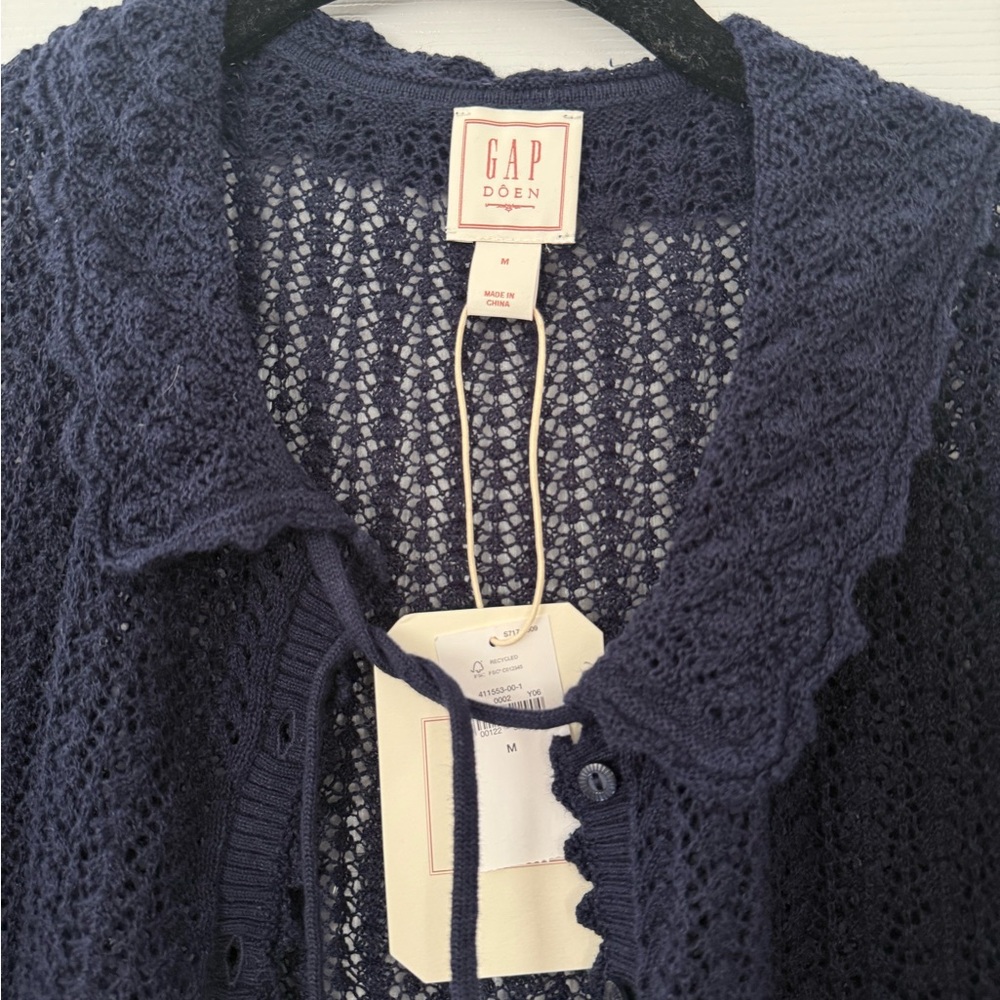 GAP Navy Openwork Knit Cardigan Sweater - Picture 2 of 2